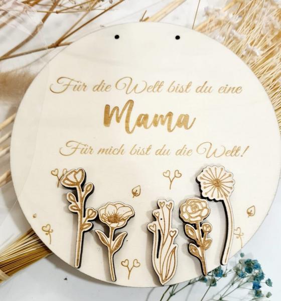 Holzschild Mama mit 3D Blumen | by Mikulini